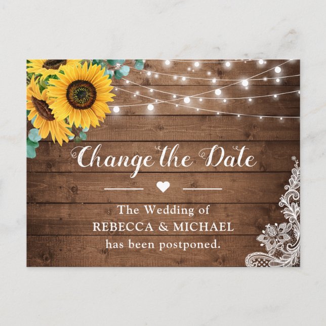 Carte Postale Changer la Date Rustique Tournesol Guirlande Lumin (Devant)
