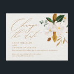Carte Postale Changer la date Script Elegant Aquarelle Magnolia<br><div class="desc">Mettez à jour vos invités avec les détails de votre événement reprogrammé ou reporté avec cette carte postale minimaliste et moderne avec script de calligraphie moderne et jolie aquarelle magnolia. S'il vous plaît,  arrêtez-vous près de mon magasin pour voir plus comme ceci.</div>