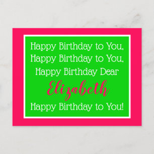 Carte Postale Chanson d'anniversaire rose et verte chic
