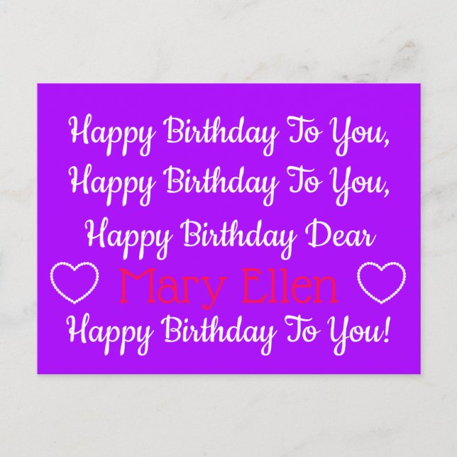 Carte Postale Chanson d'anniversaire violette et rose joyeuse pe (Devant)