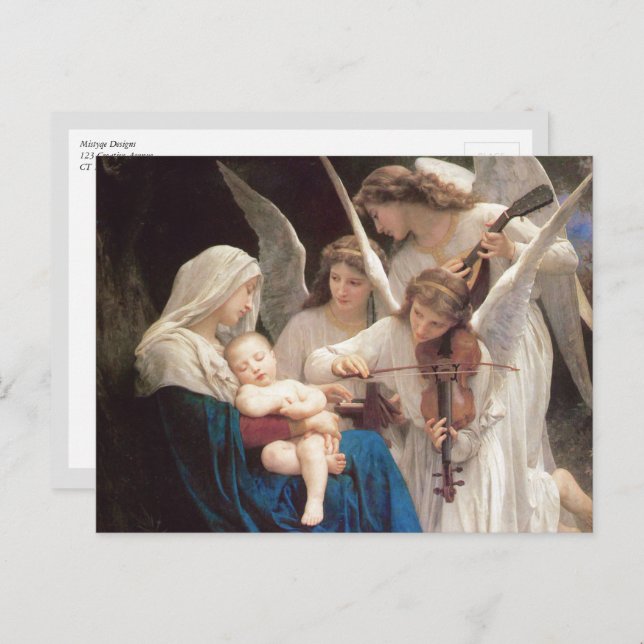 Carte Postale Chanson des anges, William-Adolphe Bouguereau (Devant / Derrière)