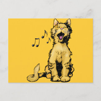 Carte Postale Chant mignon chat orange dessin avec notes musical