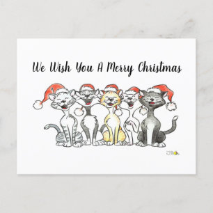 Carte Postale Chanter des chats Merry Christmas Card