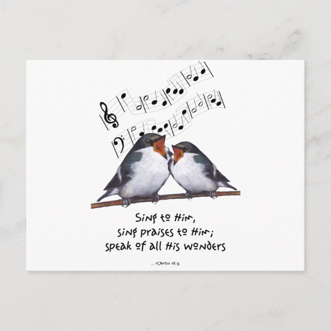 Carte Postale Chanter Louange À Dieu : Two Birds, Music Notes, A (Devant)