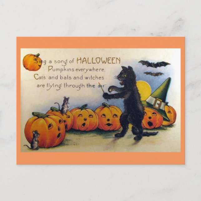 Carte Postale Chanter une chanson d'Halloween Vintage (Devant)