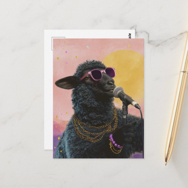 Carte Postale Chanteur de mouton noir (Devant/Arrière en situation)