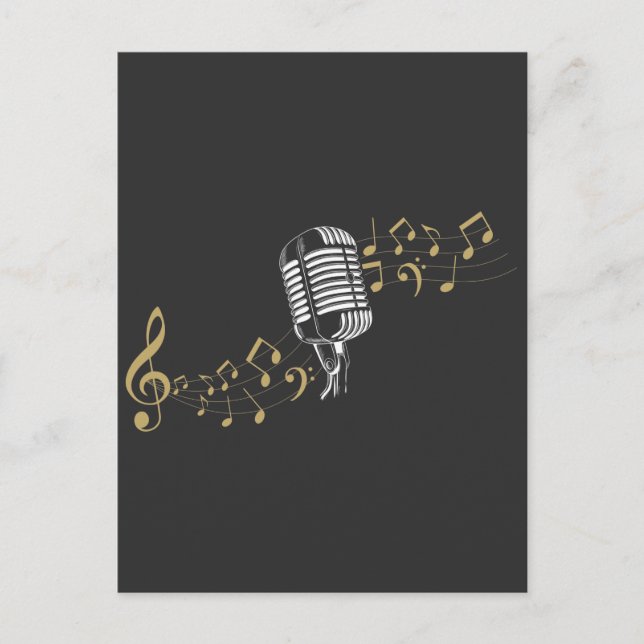 Carte Postale Chanteur Microphone Notes musicales Amateur de kar (Devant)