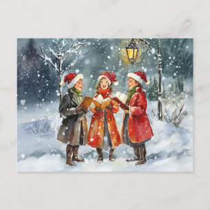 Carte Postale Chanteurs de Noël à l'aquarelle moderne