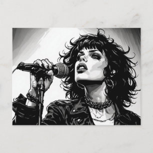 Carte Postale Chanteuse Goth Punk Style Graphique Rétro