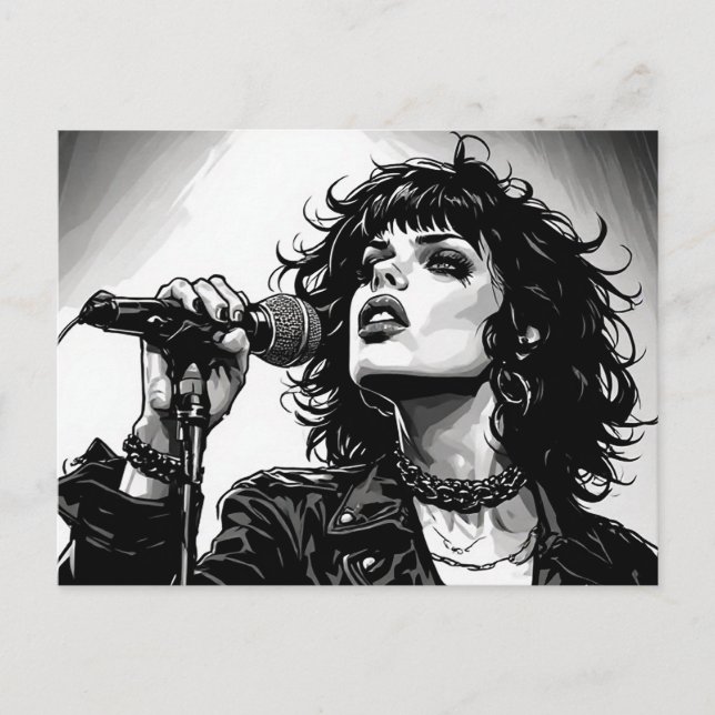 Carte Postale Chanteuse Goth Punk Style Graphique Rétro (Devant)