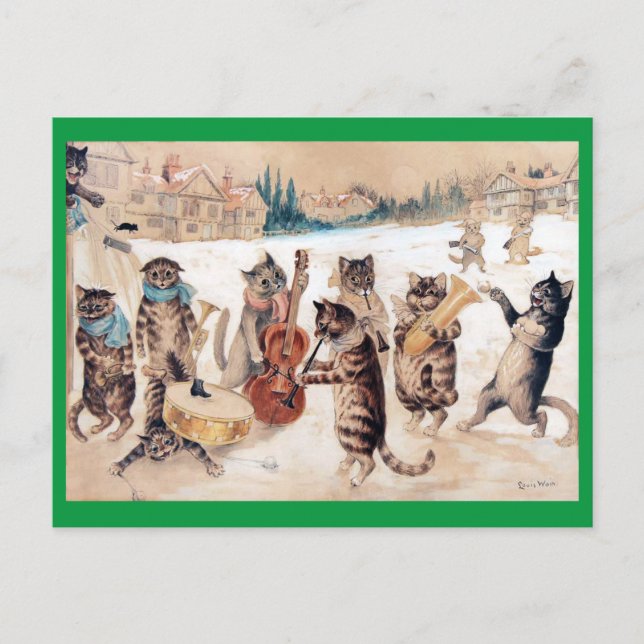 Carte Postale Chants de Noël, Louis Wain (Devant)