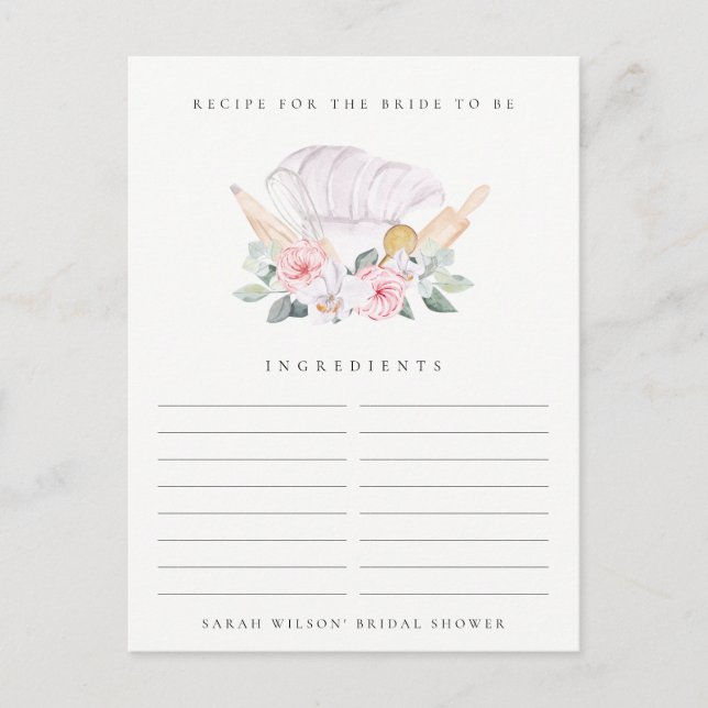 Carte Postale Chapeau de Chef Blush Fleur Demande de Recette Ent (Devant)