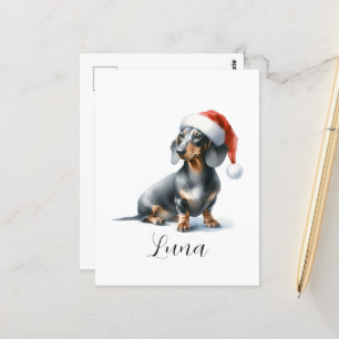 Carte Postale Chapeau de chien noir de Noël pour teckel