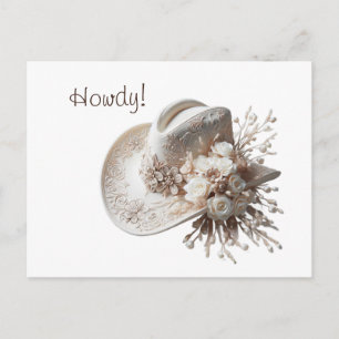 Carte Postale Chapeau de Cowgirl Blanc avec Fleurs