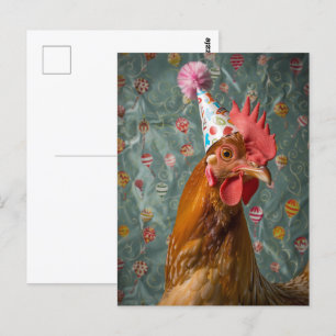 Carte Postale Chapeau de fête de poulet
