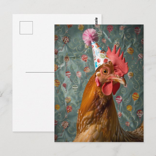 Carte Postale Chapeau de fête de poulet (Devant / Derrière)