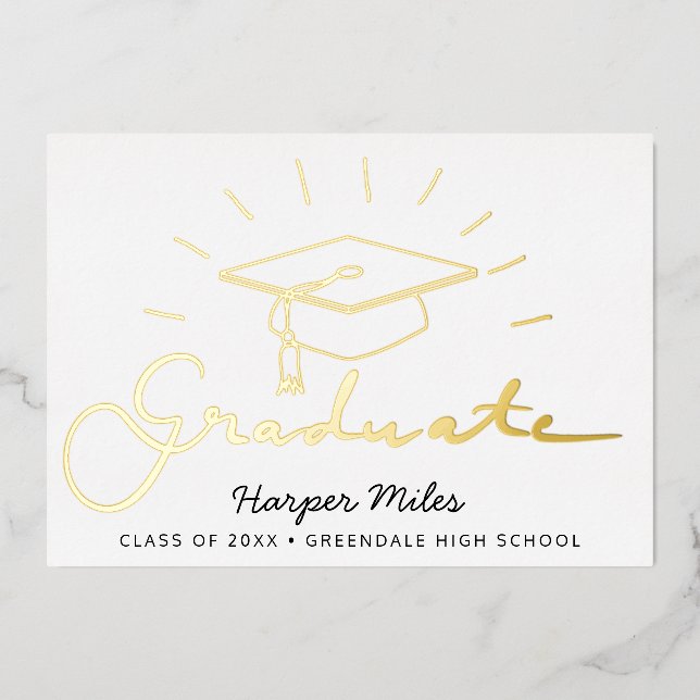 Carte postale chapeau de graduation or (Recto)