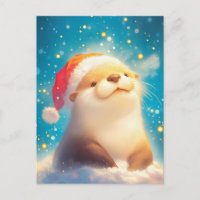 Chapeau de Noël festif en aquarelle de loutre