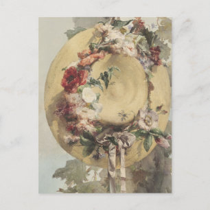Carte Postale Chapeau de paille avec des roses par Angelo Rossi