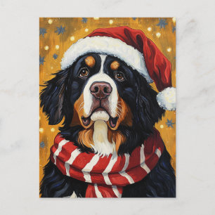 Carte Postale Chapeau de Père Noël Chien de Montagne Bernois Noë