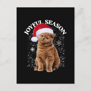 Carte Postale Chapeau de Père Noël de chat de saison joyeuse de 