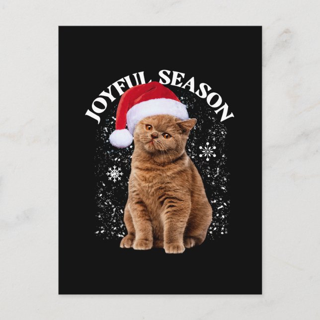 Carte Postale Chapeau de Père Noël de chat de saison joyeuse de  (Devant)