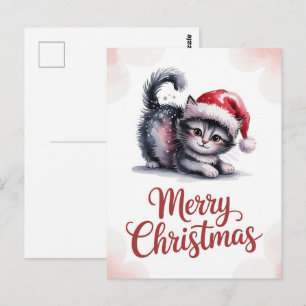 Carte Postale Chapeau de Père Noël de chat mignon Noël joyeux Hi
