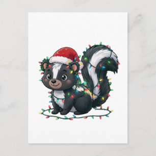 Carte Postale Chapeau de Père Noël de moufette Lumières de Noël