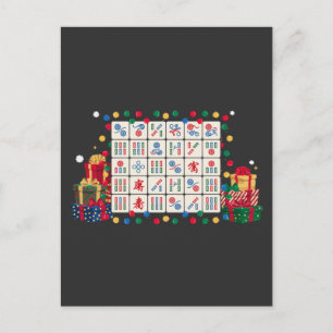 Carte Postale Chapeau de Père Noël lumineux Mahjong drôle 