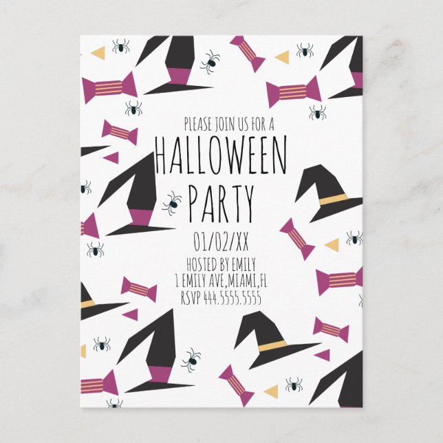 Carte Postale Chapeau de sorcière araignée pour fête d'Halloween (Devant)