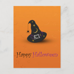 Carte Postale Chapeau de sorcière d'Halloween avec araignée