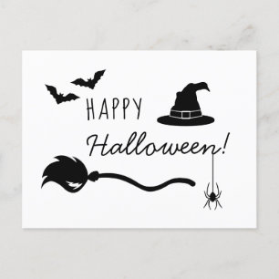 Carte Postale Chapeau de sorcière et balai avec araignée et chau