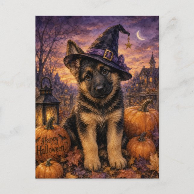 Carte Postale Chapeau de sorcière Goldendoodle Citrouille (Devant)