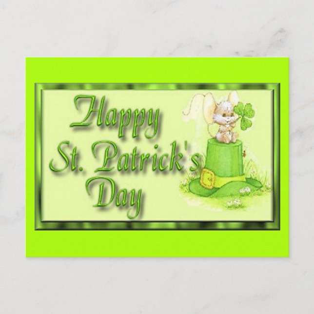 Carte Postale Chapeau de souris pour la Saint-Patrick avec trèfl (Devant)
