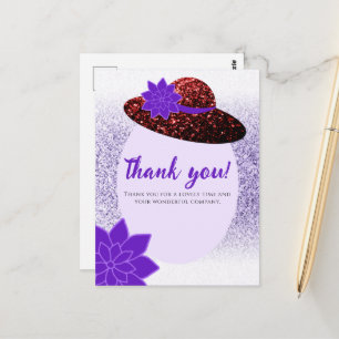 Carte Postale Chapeau pailleté rouge lavande violette Merci