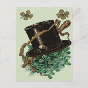 Carte Postale Chapeau Pipe en Terre Shamrock Trèfle à Quatre Feu