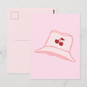 Carte Postale Chapeau Seau Bébé Dessin Animé Rose Cerise Coquett