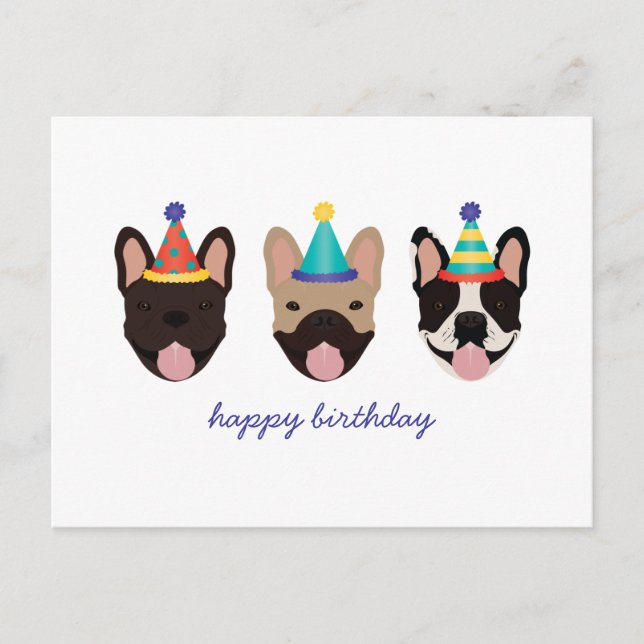 Carte Postale Chapeaux de fête d'anniversaire pour Bouledogue Fr (Devant)