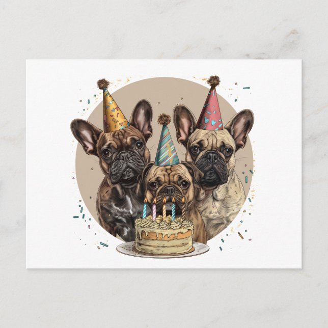 Carte Postale Chapeaux de fête pour l'anniversaire des Bouledogu (Devant)