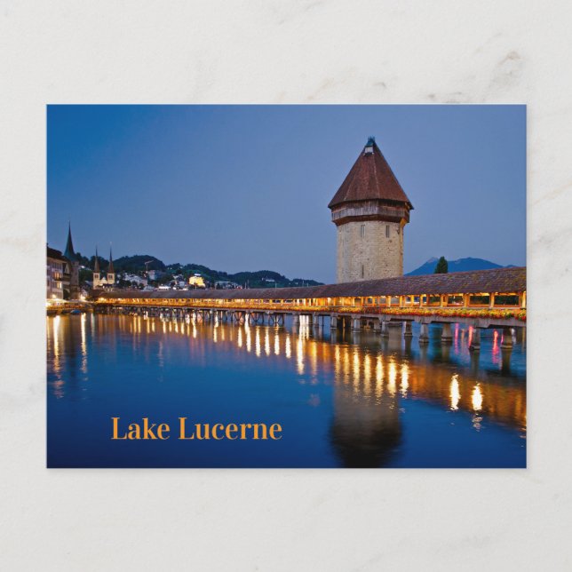 Carte Postale Chapel Bridge Lac Lucern à la nuit (Devant)