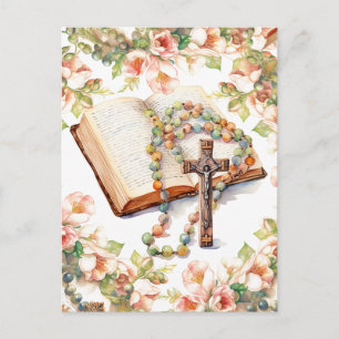Carte Postale Chapelet catholique Biblique Floral Religieux
