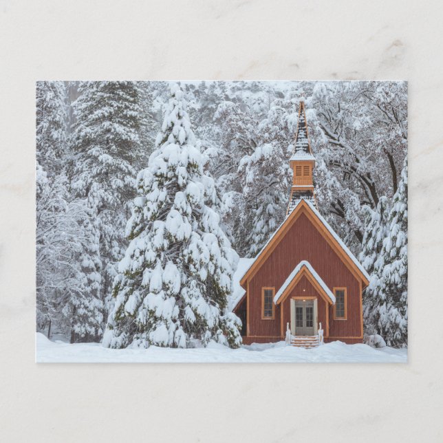 Carte Postale Chapelle de Yosemite dans la forêt de neige (Devant)