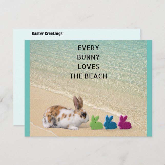 Carte Postale Chaque Bunny Aime La Plage Pâques Tropicales (Devant / Derrière)