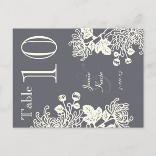 Carte Postale Charcoal Grey Vintage Floral Mariage Numéro de tab