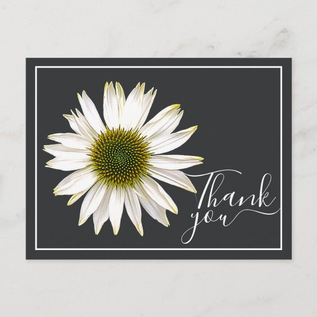 Carte Postale Charcone fleur blanche Fond gris charbon Merci (Devant)