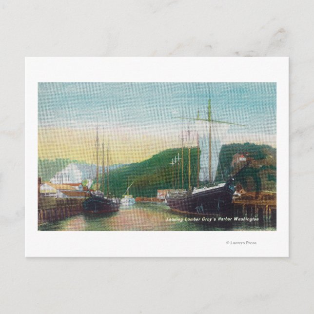 Carte Postale Chargement du bois sur la scène des goélettes (Devant)