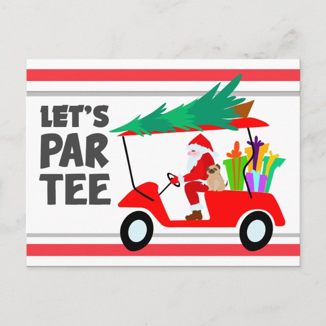 Carte Postale Chariot de golf avec Santa Claus Let Par Tee Golfe (Devant)