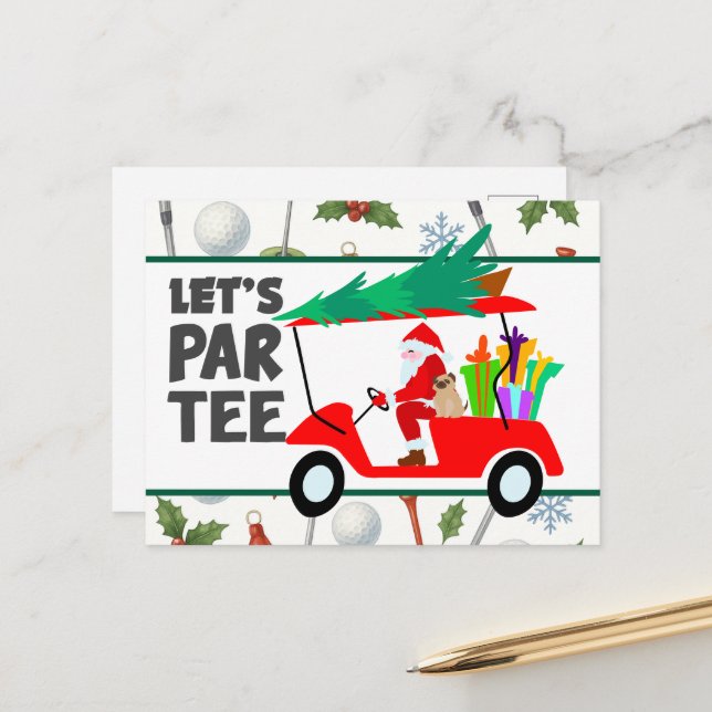 Carte Postale Chariot de golf avec Santa Claus Let Par Tee Golfe (Devant/Arrière en situation)