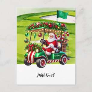 Carte Postale Chariot de golf On Par pour Noël avec Santa Golfeu