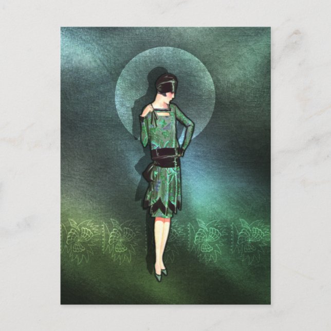 Carte Postale Charla - 1920s Mode en Sage, Vert et Aqua (Devant)